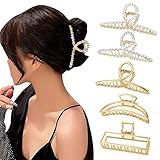 MojiDecor Haarklammer Große für Damen, Rutschfeste Gold Metall Flexible Haarklammer, 5 Stück Klaue Clips Haarspangen für Frauen Mädchen Dickes Dünnes Haar