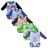 MEA BABY Unisex Baby Langarm Body aus 100% Baumwolle im 5er Pack, Baby Langarm Body mit Aufdruck, Baby Langarm Body für Mädchen, Baby Langarm Body für Jungen. (98, Jungen)