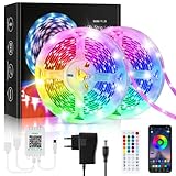 Lxyoug LED Strip 15M, Bluetooth RGB LED Streifen mit App-Steuerung, Selbstklebend Led Lichtband Sync mit Musik, Flexibel LED Lichterkette für Weihnachtsdeko, Küche, Party (2x7.5M), ZX-5050-50ft