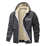 SRZYMJ Grey Winterjacke Herren, Fleecejacke Warme Gefüttert Skijacke Outdoor Winddicht Jacke Verdickt Funktionsjacke Mit Kapuze Reißverschluss Wintermantel Sweatjacke Kurzmantel Übergangsjacke 3XL