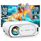 Beamer 4K【Auto-Objektivdeckel/Auto-Fokus】 Auto-6D Trapezkorrektur Beamer WiFi6 Bluetooth Jimveo 26000L 1080P Full HD Tragbare Projektor Outdoor 300' Display Heimkino Mit Netzwerkkabel-Schnittstelle