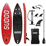 SUDOO Aufblasbare Stand Up Paddle Board 300x76x15cm Aufblasbares SUP Board für Stand-Up Paddling Mit Board, Verstellbare Paddel, Pumpe, Rucksack, Leine, 3 Finnen, Rutschfestes Deckpad, Reperaturset