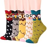 MEOKEY Damen Socken Baumwolle 5 Paar,Eule Motive Cartoon Tier,Thermal Atmungsaktiv Weich Baumwollsocken Sneaker Socken Kurzsocken Sportsocken Frauen