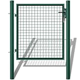 Amagabeli 140x100cm Garden Home Gartentür Maschendraht Einzeltor Gartentor Zauntür Gartentür Tür Hoftür komplett mit Pfosten Verzinkt EP beschichtet Dunkelgrün RAL6005