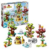 LEGO DUPLO Wilde Tiere der Welt, Zoo-Spielzeug mit Sound, 22 Tierfiguren, darunter Elefanten, Pandas und Löwen, Lernspielzeug aus Steinen mit Weltkarten-Spielmatte für Kinder ab 2 Jahre 10975