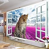 EWAMAY Fototapete Selbstklebende Wasserfest 3D Tapeten Wandtapete Xxl Leopard Lavendel 250x175cm Wanddeko Wohnzimmer Schlafzimmer Büro