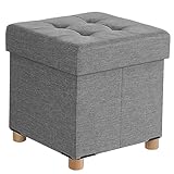 SONGMICS Sitzhocker mit Stauraum, kleine klappbare Sitzbank, 38 x 38 cm Fußbank, Aufbewahrungsbox, bis 300 kg belastbar, für Wohnzimmer Schlafzimmer Schlafsaal, Taubengrau LSF14GYX