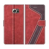 MOBESV Handyhülle für Samsung Galaxy S6 Edge Plus Hülle Leder, Samsung Galaxy S6 Edge Plus Klapphülle Handytasche Case für Samsung Galaxy S6 Edge Plus Handy Hüllen, Rot