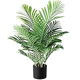 Fopamtri Kunstpflanzen Groß Areca Kunstpalme 90 cm im Topf Künstliche Pflanze Tropical Hawaii Grün Fake Plant für Schlafzimmer Büro Garten Hochzeit Party Deco (1 Stück)