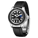 GUANHAO Men's Automatic Mechanical Diving Watch， 40mm Luminous Dial， 100M Waterproof， Luxury Fashion Business Casual Sport Designer Genuine Watch with Calendar， Rubber/Stainless Steel Strap