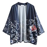 Japanische Kimono Jacke Robe - Traditionelle Klassische Haori Kleidung Tokio Harajuku Antike Stile Floral Geblümte Lockere Jacke Robe Kostüm Bademantel Nachtwäsche für Frauen Männer Mädchen (Blau)