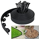 UISEBRT Rasenkante Kunstoff 10m - Flexible Lawn Edging mit 30 Erdanker Plastic Beeteinfassung Gartenzaun Beetumrandung Rasenbegrenzung Lawn Border Garten Dekorativ, Schwarz