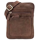 LEABAGS Leder Umhängetasche Herren & Damen I Messenger Bag mit Schultergurt I Schultertasche I Arbeitstasche I Tragetasche I Handtasche I Echtleder Tasche I Nature Dunkelbraun