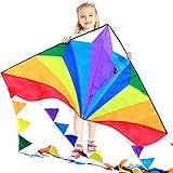 HONBO Kinder Drachen Große Delta Kites für Kinder und Erwachsene für Beach Trip Outdoor Games,Perfekt für Anfänger,String Line Inklusive Spielzeuge einfach zu fliegen Kites mit farbigen Farben Tail