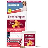 sanotact Eisen Komplex (100 Mini-Tabletten) • Mit 14mg Eisen hochdosiert, Kupfer, Folsäure, Vitamin C, B2, B6, B12 • Sofortwirkung bei Eisenmangel • Eisen für Blutbildung • 100% Vegan