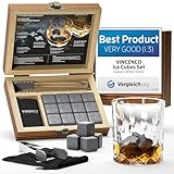 Whisky Steine Set - 12 Wiederverwendbare Basalt Eiswürfel, Zange + Stoffbeutel, Whiskey Ice Cubes Kühlsteine Bar Zubehör Cocktail Rocks Gin Stones Dekorationszubehör Geschenk Whiskysteine