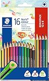 STAEDTLER Buntstifte Noris Colour, erhöhte Bruchfestigkeit, Dreikantform, attraktives Design,ergonomische Soft-Oberfläche,WOPEX Material, brillanten Stiften im Kartonetui .187 C12P1,(16 Stück)1er Pack