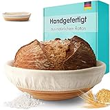 DAAN & DAAN® Gärkorb rund aus hochwertigem Peddigrohr [Ø 25cm] - Inklusive waschbarem Leinentuch zum Ruhen - Gärkörbchen rund - Gärkorb Brot - Brotbackform rund - Gährungskorb - Brotkorb