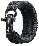 Paracord Überlebens Armband Trilobite in extra robust mit Haken schwarz Edelstahl – Größe verstellbar – verschiedenen Größen – Für Wandern, Camping – Garantie Lebenslang, schwarz, Small / Medium