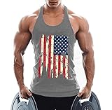 Cuifutang Herren Tank-Top American Flag Fitness Bodybuilding Baumwolle Gym Tops Stringer Muskel Tank Top Y Rücken - Grau - Groß