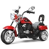 COSTWAY 6V Elektro Motorrad Kinder mit verstellbaren Scheinwerfer, Dreirad Elektromotorrad mit Sound ｜ Hupe ｜ Rückspiegel ｜ Pedale, Geschwindigkeit 2,5-3 km/h (Rot)