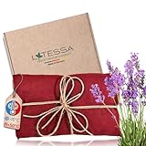 LATESSA® Rapssamenkissen mit Lavendel, aus feinsten Leinen, modern & nachhaltig, 100% Naturprodukt, öko, Handmade in Germany, für die Mikrowelle, Geschenk für Männer & Frauen, 800g, 25x25cm, rot