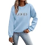 Damen Sweatshirt Ohne Kapuze, Oversize Pullover Damen Rundhals,Langarmshirt Damen mit Brief Aufdruck Long Sleeve Sportoberteil Lässig Mode Classic Basic Tops Winterpullover für Frauen Teenager Mädchen