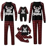 Passender Weihnachts-Onesie für die Familie Süßer Urlaubspyjama mit Rentier-Aufdruck Einteiliger Pyjama Mit Kapuze(A128 Black,B018)