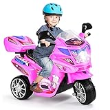 GOPLUS 6V Elektro Kindermotorrad mit 3 Rädern, Elektromotorrad inkl. Licht & Pedal & Aufbewahrungskiste & Musik, Elektro-Dreirad für Kinder von 3 bis 7 Jahre alt, Tragkraft 25 kg (Pink)