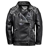 linboo Lederjacke Jungen übergangsjacke Frühling Herbst Kinder Bomberjacke Motorrad Bikerjacke Mädchen Lederimitat Jacke, Schwarz, 134-140