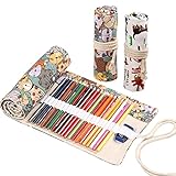 RoadLoo Leinwand Stifterolle, 2 Stück 48 Löcher Canvas Pencil Bag Stifterolle Leinwand Pencil Buntstifte Federmäppchen Tragbar Tier Federmäppchen Kasten Bleistifthalter Pencil Wrap Roll up Holder