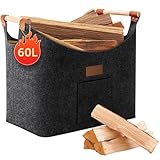 shinfly Holzkorb für Kaminholz 60L, Kaminholzkorb Brennholzkorb Groß für mehr Brennholz im Kamin, Faltbarer Feuerholzkorb aus Extradickem Filz für Einkauf, Holz, Spielzeug【Anthrazit】