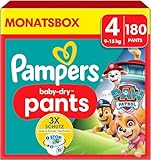 Pampers Windeln Paw Patrol Pants Größe 4 (9-15kg) Baby-Dry, Maxi mit Stop- und Schutz Täschchen, MONATSBOX, 180 Höschenwindeln