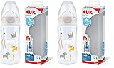 NUK First Choice+ Babyflasche | 6–18 Monate | Temperature Control | Flow Control | Anti-Colic-Ventil | 300 ml | BPA-frei | Trinksauger aus Silikon | Safari (neutral) (Packung mit 2)