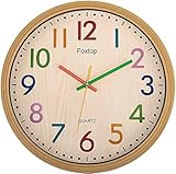 Foxtop Kinder Wanduhr Ohne Tickgeräusche Modern Lautlos Kinderuhr Bunt Uhr für Jungen Mädchen Kinderzimmer Schlafzimmer Küche Wohnzimmer Schule 30 cm