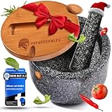 NATURSCHMIED Mörser mit Stößel - Mörser mit Stößel & Deckel | 750 ml - Anthrazit Premium Granit Mörser - Gewürze und Kräuter mörsern - ohne Abrieb