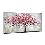 Mintura Art Artwork Handgemaltes Wandbild, Motiv: Der große rote Baum, Wohnzimmer, Acryl-Leinwand, Heimdekoration, Ölgemälde auf Leinwand, 70 x 140 cm, ungerahmt