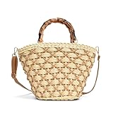 Lovehomily Damen-Strohtasche, gewebt, für den Sommer, Strandtaschen, großes Fassungsvermögen, modische gewebte Handtasche mit Rattan-Griff, Henkel oben, Umhängetasche für Party, Urlaub (02)