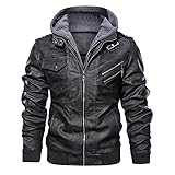 RYTEJFES Lederjacke Herren Schwarz mit Kapuze Winter Kunstlederjacke Kapuzenjacke mit Reißverschluss Windbreaker Outdoor Bomberjacke Bikerjacke Kunstleder Fliegerjacke Leder Übergangsjacke