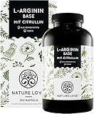 NATURE LOVE® L-Arginin Base mit Citrullin - Hochwertiges pflanzliches Arginin in BASE Form mit 99,7+% Reinheit - 365 Kapseln - Hochdosiert, vegan, in Deutschland produziert