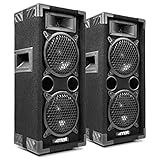 MAX26 PA Lautsprecher passiv, DJ Boxen Set, 1200 Watt Peak, Lautsprecher Boxen Set mit Griffe, 2 x 6 Zoll Doppel-Tieftöner, DJ Party Lautsprecher Paar, PA Boxen für Musikanlage - Schwarz