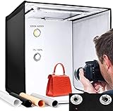 Fotostudio Set, Fotobox Lichtzelt 50×50×50 cm Tragbare Faltbares Studiobox, Foto Zelte Fotografie mit LED Beleuchtung, 4 Hintergründe (Schwarz, Weiß, Grau, Orange)