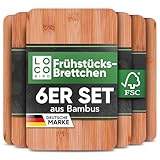 Loco Bird Frühstücksbrettchen Set aus Bambus Holz (6 Stück) - 22x14cm - Schneidebrett Holz Brett - Holzbrett Küche, Robustes Holzbrett Frühstücksbrettchen, Nachhaltiges Schneidebretter Holz Brettchen