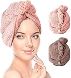 Haarturban, RenFox Turban Handtuch mit Knopf, Microfaser Handtuch für die Haare Schnelltrocknend, Haartrockentuch Saugfähig Super Absorbent, Haar Trocknendes Tuch für Alle Haartypen (2pcs)