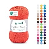 Gründl Wolle Cotton Quick uni Garn zum Stricken & Häkeln aus 100 % Baumwolle, 1 Knäuel 50 g / 125 m, Häkelgarn/ Strickgarn , Orange