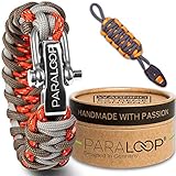 PARALOOP® DELUXE Exklusives Paracord Armband für Männer + Schlüsselanhänger mit Signalpfeife in Handarbeit geflochten mit Geschenkbox Verschluss aus Edelstahl Männerarmband Rot Grau