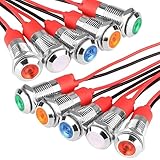 Leikurvo 10 Stück Kontrollleuchte, 6mm LED Kontrollleuchte 12V Metall Kontrollleuchte mit Draht wasserdichte Signallampe (Rot Grün Gelb Blau und Weiß je 2 Stück)