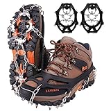 WIN.MAX Steigeisen Grödel Eisspikes, Schuhkrallen mit19 Edelstahl Zähne Spikes Schuhkrallen Grödeln Eisspikes für Klettern Bergsteigen Trekking High Altitude Winter Outdoor (Schwarz, L)