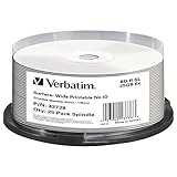 Verbatim BD-R Single Layer Blu-ray Rohlinge 25 GB, Blu-ray-Disc mit 6-facher Schreibgeschwindigkeit, großflächig bedruckbar, 25er-Pack Spindel, Blu-ray-Disks für Video- und Audiodateien