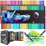 MELARQT Pinselstift-Set, 60 Farben, Dual-Tip-, Aquarell mit 8 Malvorlagen der Ocean-Serie, Filzstifte, dicke und dünne Doppelfaserstifte für Kinder und Erwachsene, Mandala-Faserspitzenstif